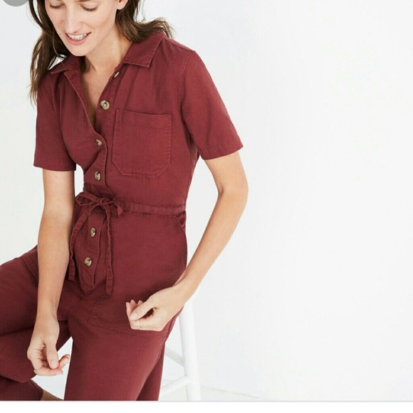 madewell pink utility jumpsuit